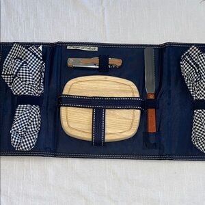 Navy 🧺 Wine 🍷 Picnic Set with Wooden Accessories